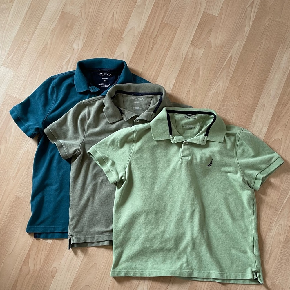 Nautica Men’s Classic Fit Polo Shirts (3x) - Spruce/Olive/Sage Greens-S/M